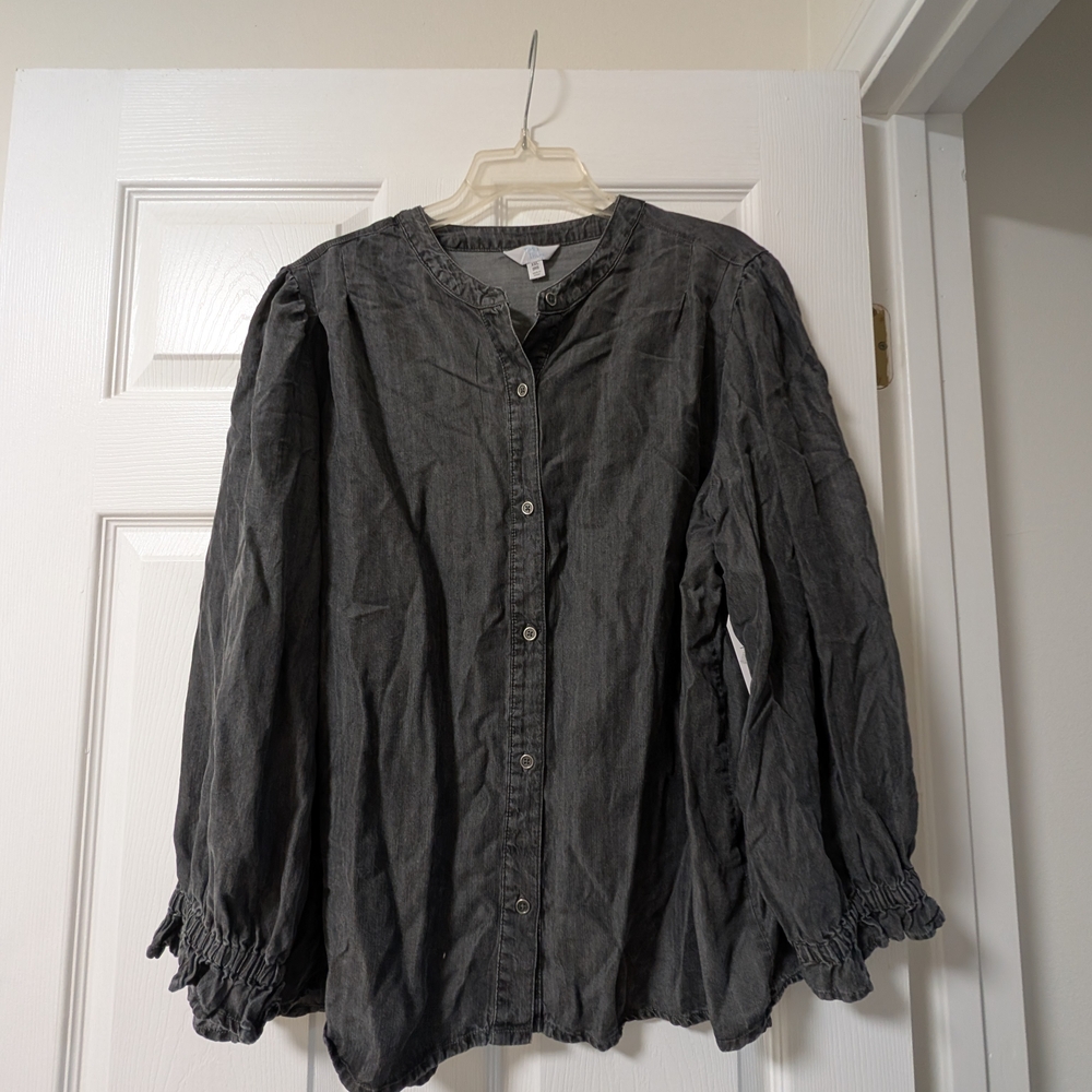 NWT Time and Tru Gray Smocked Mandarin Collar Blouse - Plus Size 20